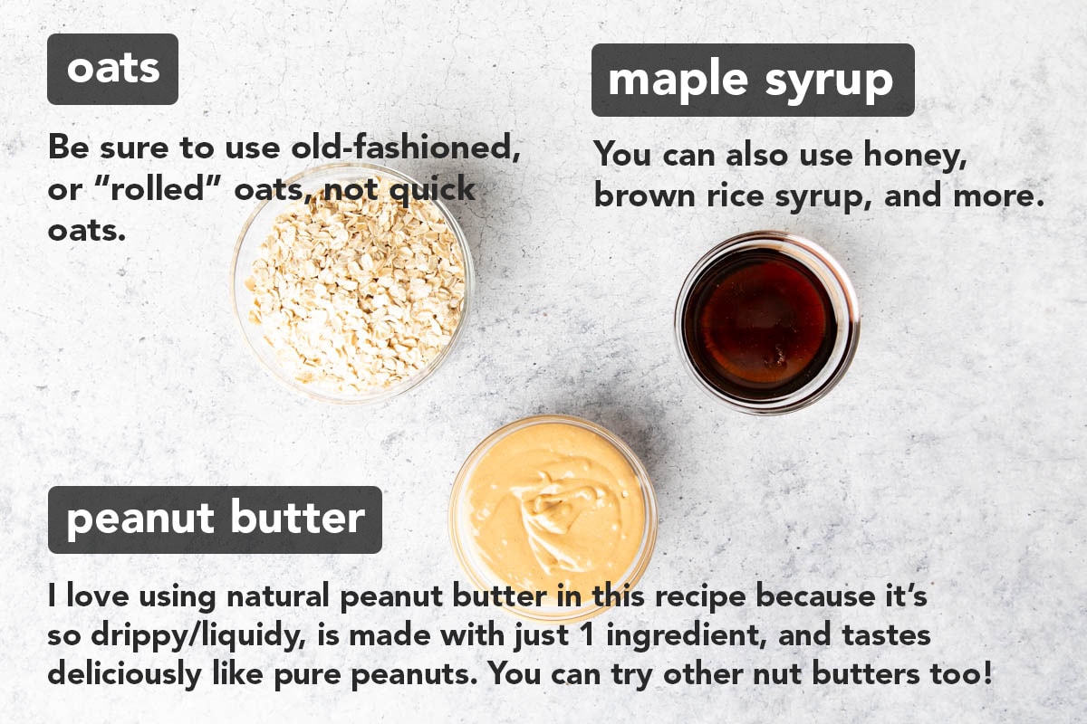 no bake peanut butter oatmeal cups ingredients pre-measured in small bowls