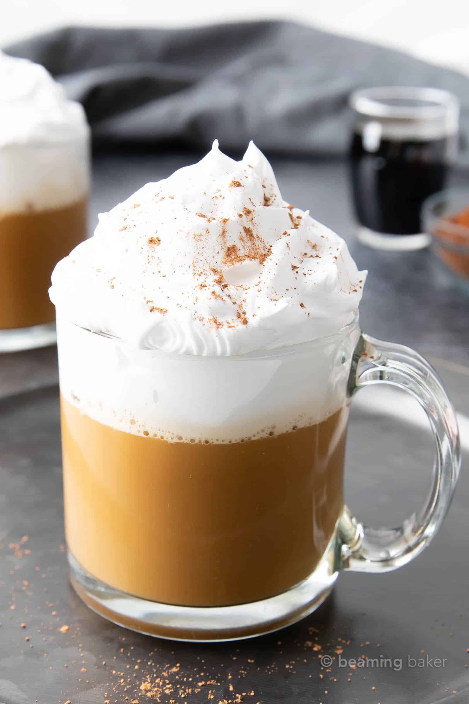 hot white russian recipe in a glass mug.