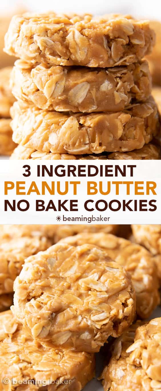 3 ingredient peanut butter no bake cookies Pinterest image.